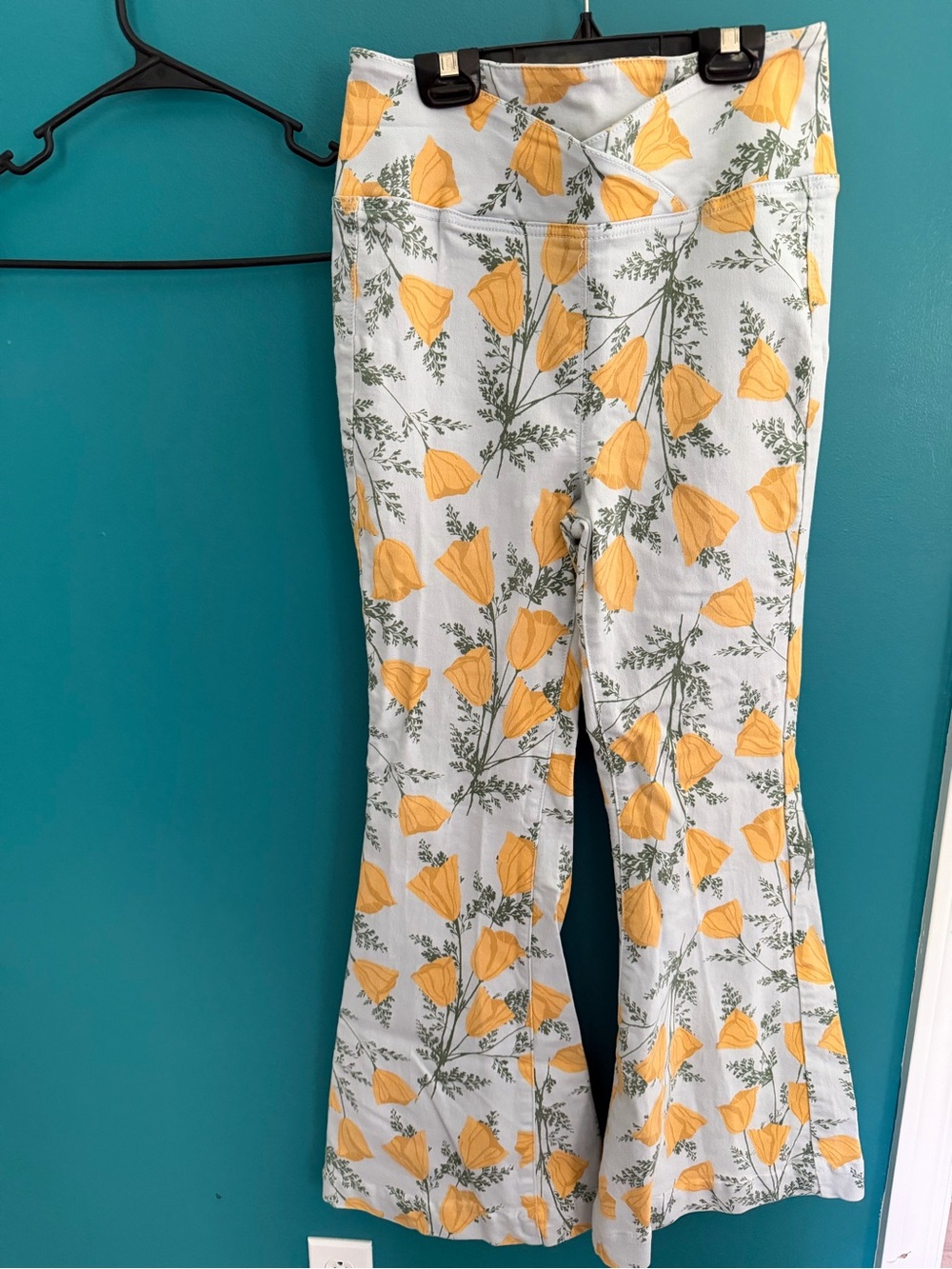 Free People Yellow Floral bell bottom pants